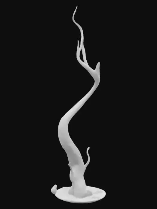 3D model for The object resembles a water in abstract form with a serpentine flow, featuring swirling, dynamic curves and a smooth, liquid-glass like texture.