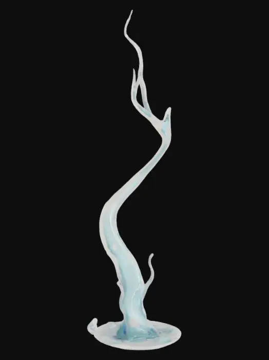 3D model for The object resembles a water in abstract form with a serpentine flow, featuring swirling, dynamic curves and a smooth, liquid-glass like texture.