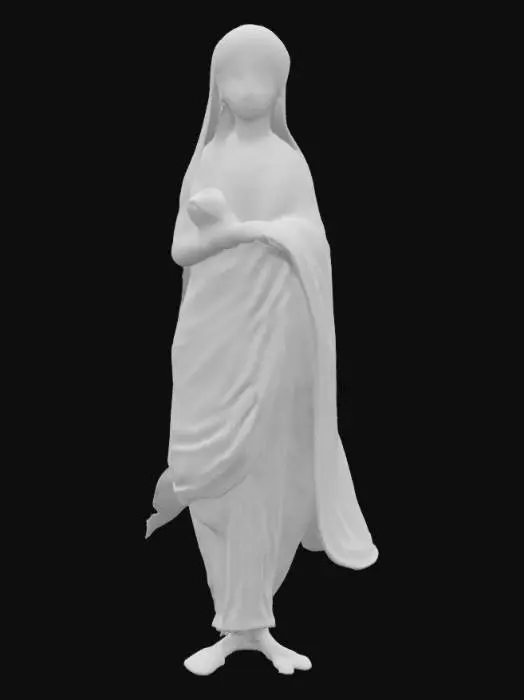 3D model for A lifelike, stylized 3D figure designed to look like a hand-painted female Mughal miniature illustration that has popped out of the page like a paper cutout. The figure should have a slightly flattened form, with delicate, detailed textures resembling ancient parchment or hand-painted paper. Intricate Mughal attire: a flowing angarkha, churidars, and embroidered turban, with traditional jewelry, rendered in rich jewel tones emerald green, ruby red, gold, and deep indigo. The face should have delicate, symmetrical features with expressive almond eyes and fine line detailing, in the manner of Persian-influenced Mughal art. Textures should mimic natural pigments and aged handmade paper, with visible brush-like strokes.
