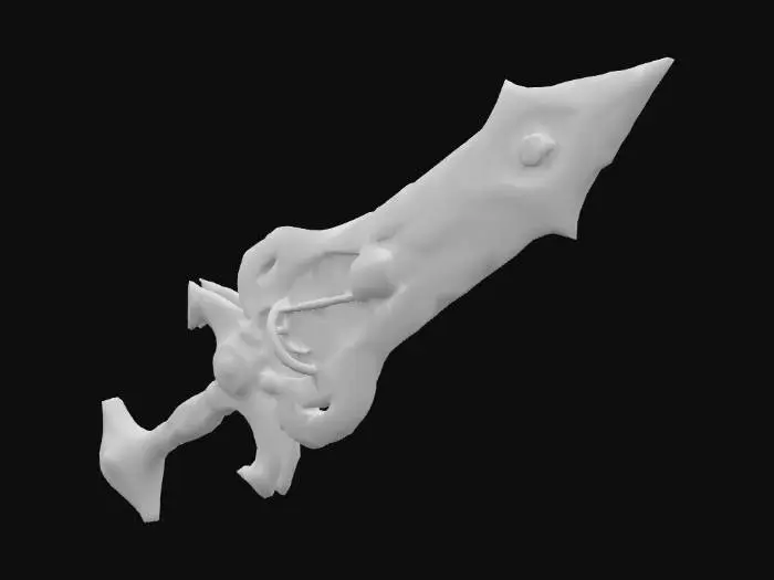 3D model for A high-quality 3D model of an auto-transforming magical sword combining precision mechanical technology. The blade consists of multiple overlapping metal plates with a mechanism that changes shape according to the wielder's will or combat situation. Complex gears and magical circuits are exposed on the surface, producing regular clock-like sounds when the sword transforms. The entire sword constantly vibrates slightly, with countless gears continuously moving inside visible through transparent sections. The handle is also mechanical, adjusting to the optimal grip in response to the strength and angle of the hold. The guard is an expandable circle with the function of spreading like a shield when needed. The scabbard is similarly mechanized, 