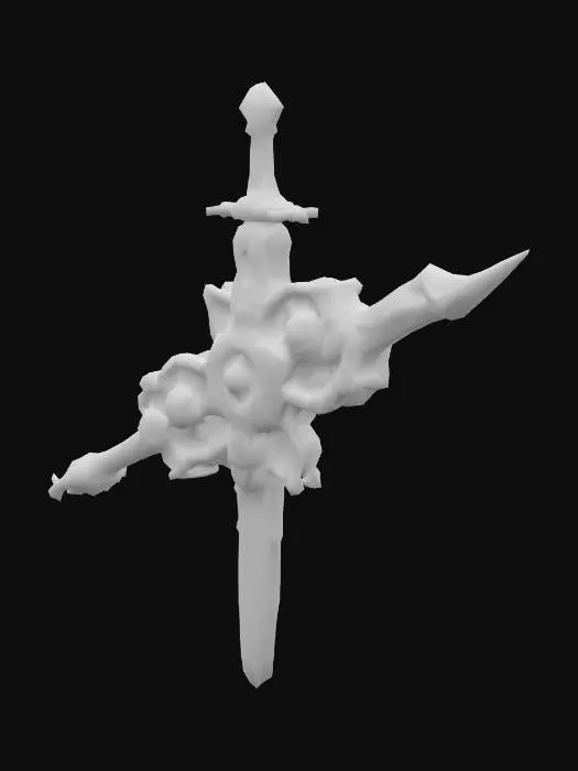 3D model for A high-quality 3D model of an auto-transforming magical sword combining precision mechanical technology. The blade consists of multiple overlapping metal plates with a mechanism that changes shape according to the wielder's will or combat situation. Complex gears and magical circuits are exposed on the surface, producing regular clock-like sounds when the sword transforms. The entire sword constantly vibrates slightly, with countless gears continuously moving inside visible through transparent sections. The handle is also mechanical, adjusting to the optimal grip in response to the strength and angle of the hold. The guard is an expandable circle with the function of spreading like a shield when needed. The scabbard is similarly mechanized, 