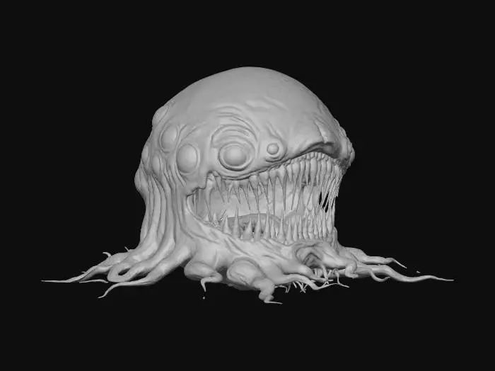 3D model for Winter Maw Awakening, fleshy pulp, many brown eyes, red gnawing teeth, skin like leather, #Halloween2025#