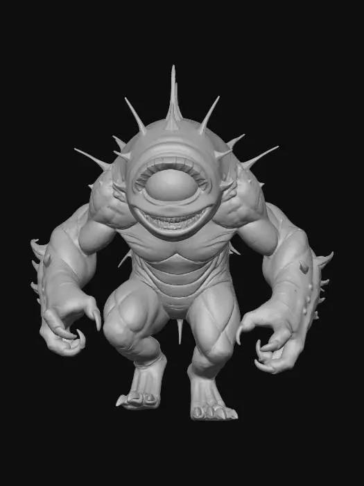 3D model for Forest Cyclops Creature, #Halloween2025# blue skin, red eyes,  happy, scary, detailed textures, leathery