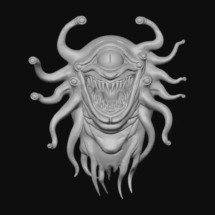 3D model for Cyclopean Terror, red leathery skin, red iris, massive mouth, sharp teeth, tencacles, slimy, #Halloween2025#