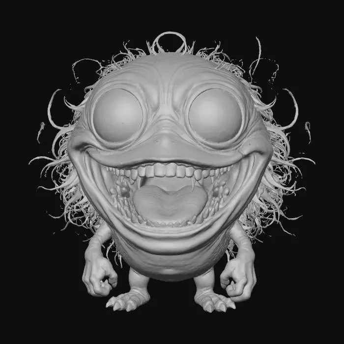 3D model for Slobberchomp, happy, bluegreen skin, blue irises, happy, short legs and arms,, #Halloween2025#