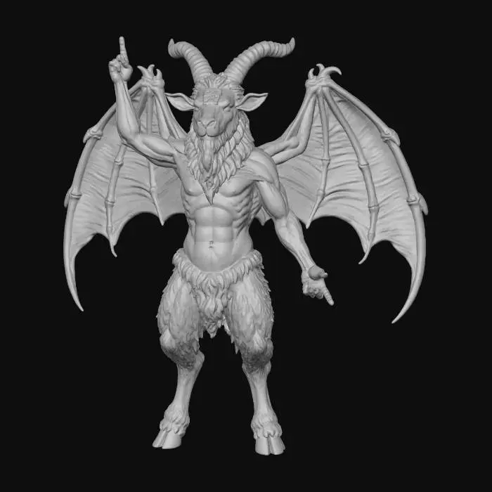 3D model for Baphomet, Dark skin, red eyes, leather wings, goat feet furry, dark fur, #Halloween2025#