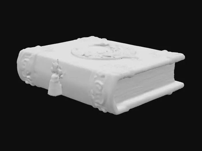 3D model for A Fantasy Evil Book, the cover is made of leather and silver, vintage, fantasy, 4k, Highly Detailed, Ultra Realistic, Medieval Game Assets
