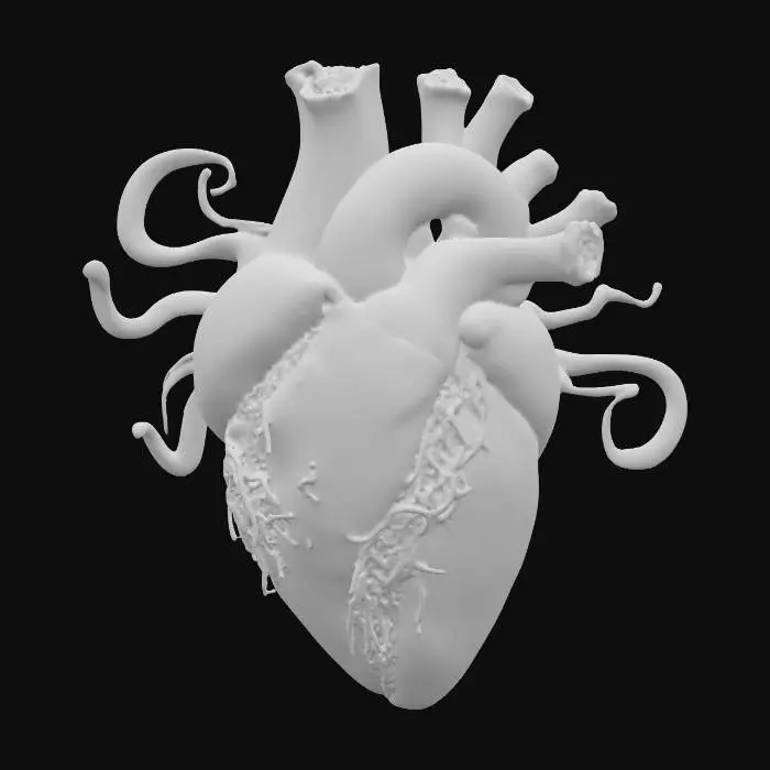 3D model for an undead heart powered by dark magics and glowing with a hellish glow from within, tentacles extend from this as if looking for a host.