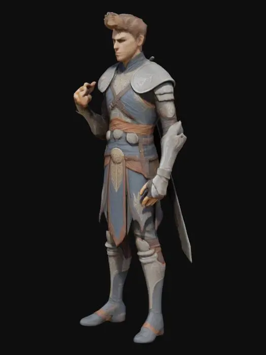 3D model for Elden Ring style game figure, highly detailed skinny male, light metal and leather armor, smooth facial features
# video game ready#