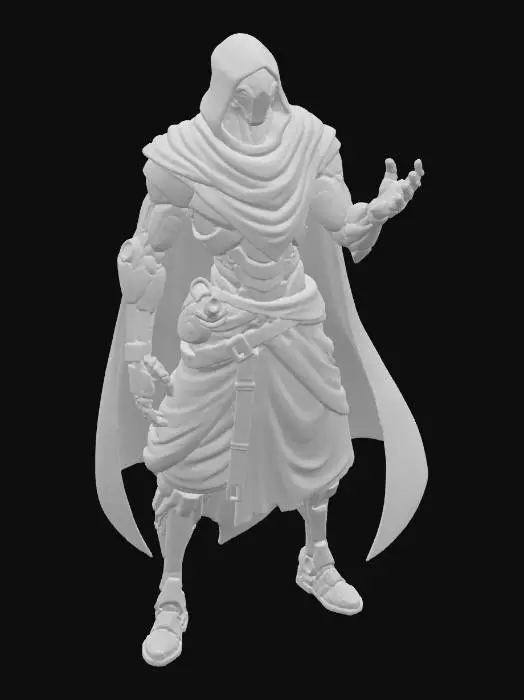3D model for cyborg prophet warrior, elegant Disney proportions and styling, hand drawn elegance