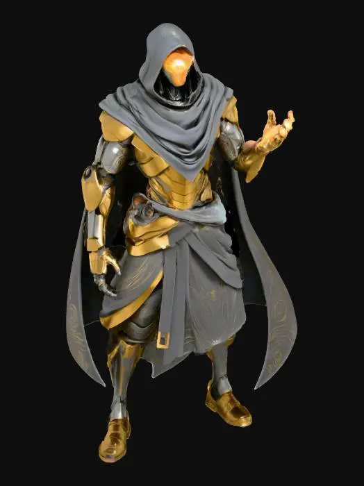 3D model for cyborg prophet warrior, elegant Disney proportions and styling, hand drawn elegance