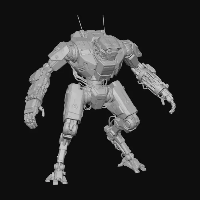 3D model for A cyber punk themed bi ped battle drone. once a military use now a rag tag team is keeping it retro fitted with found parts