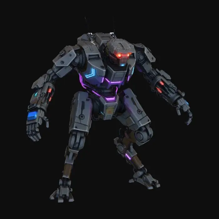 3D model for A cyber punk themed bi ped battle drone. once a military use now a rag tag team is keeping it retro fitted with found parts