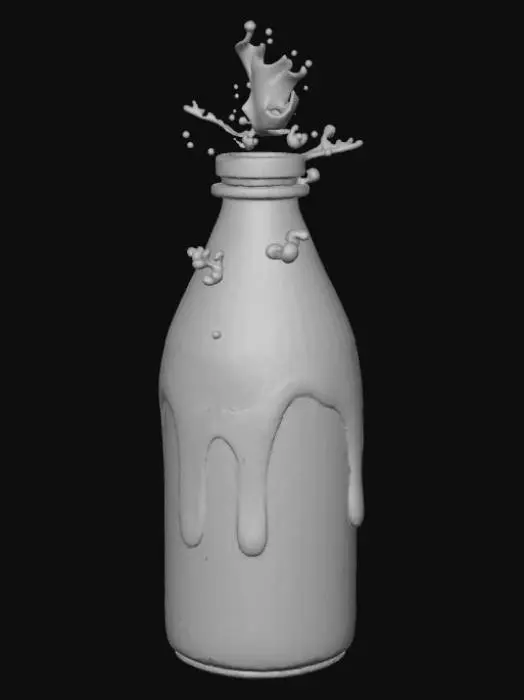 3D model for A 3D magical milk bottle, 'Alice in Wonderland' style, filled with a swirling, glowing white liquid, with a 'Drink Me' tag, isolated.