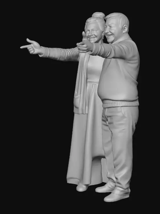 3D model for Oma und Opa auf einer Bank neben sitzen und sich freuen