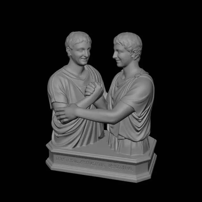3D model for Zwei Bruder geben sich die Hand Marmor Statue Freundschaft und Freude