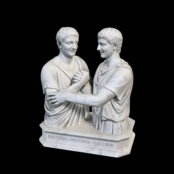 3D model for Zwei Bruder geben sich die Hand Marmor Statue Freundschaft und Freude