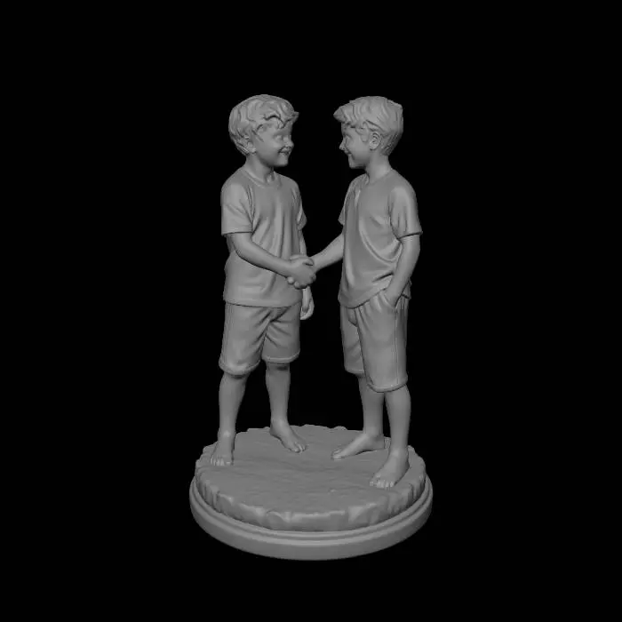 3D model for Zwei Bruder geben sich die Hand Marmor Statue Freundschaft und Freude