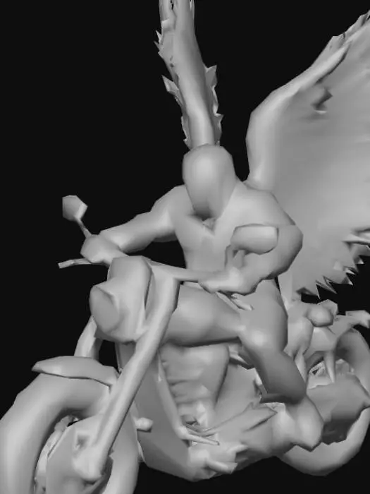3D model for A angel riding a motorcycle with wings fly high 