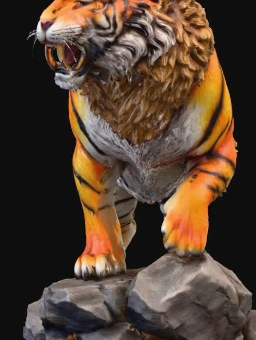 3D model for Sabertooth tiger standing on a rock 