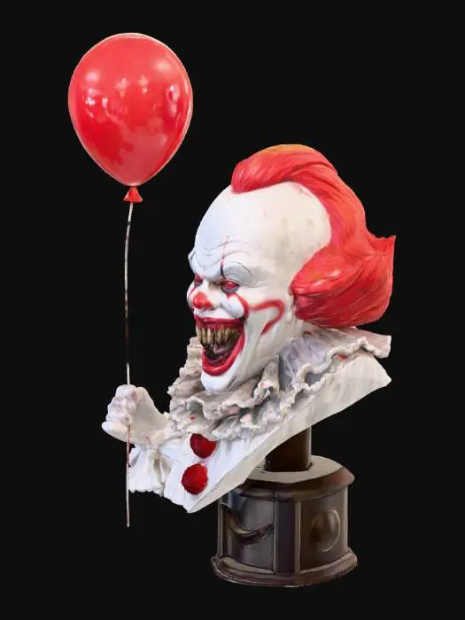 3D model for IT the clown ..with a devilish grin teeth showing with an arrow through its head, realistic details