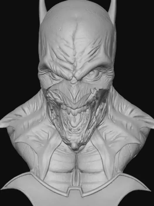 3D model for Zombie batman bust on a stand with the bat symbol in front with realistic details