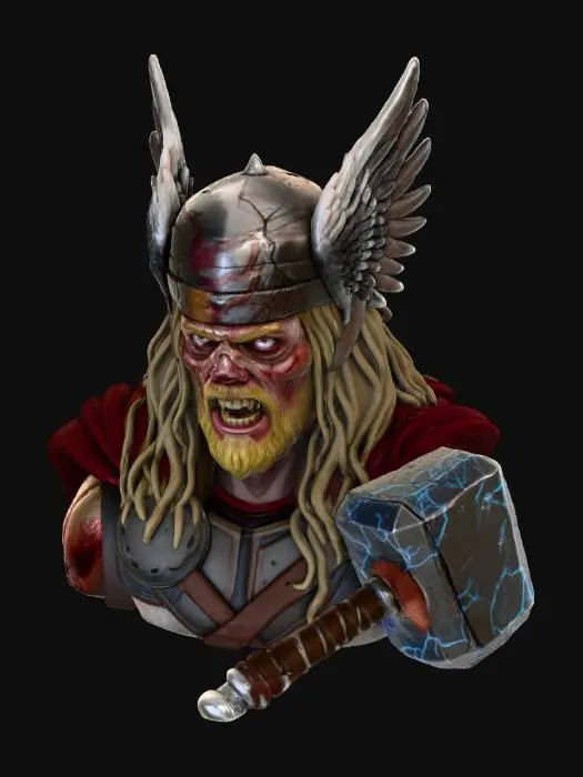 3D model for Zombie Thor god of thunder  bust with realistic details