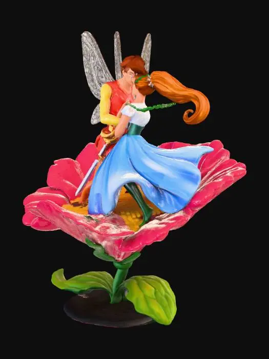3D model for A price fairy kissing a girl on a flower with realistic details