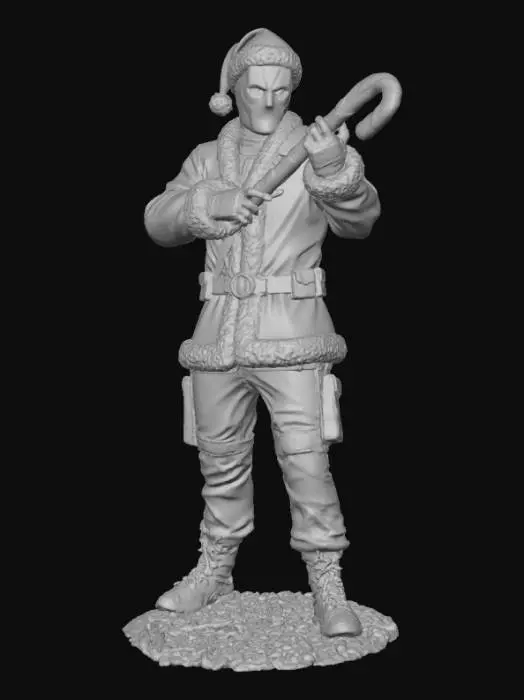 3D model for Create an image of Deadpool wearing a Santa outfit holding a candy cane like his pistol, #Christmas2025#, #Christmas2025#