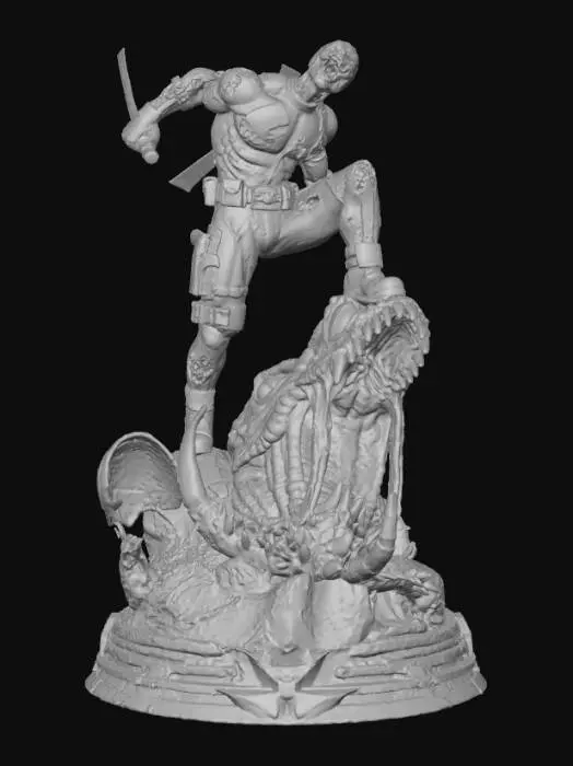 3D model for #Christmas2025#, Zombie Dead pool standing on dragon head.. highly detailed