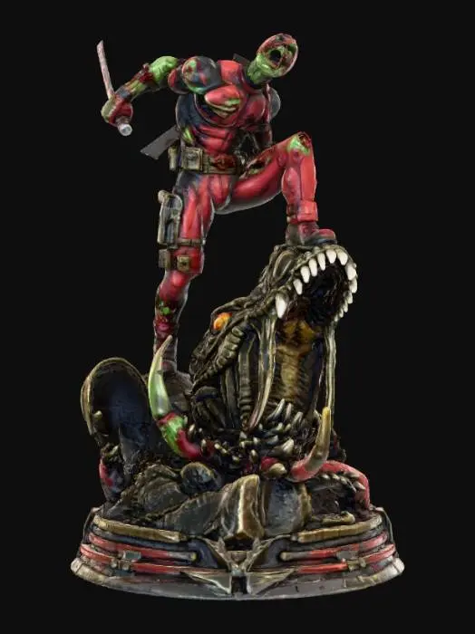 3D model for #Christmas2025#, Zombie Dead pool standing on dragon head.. highly detailed