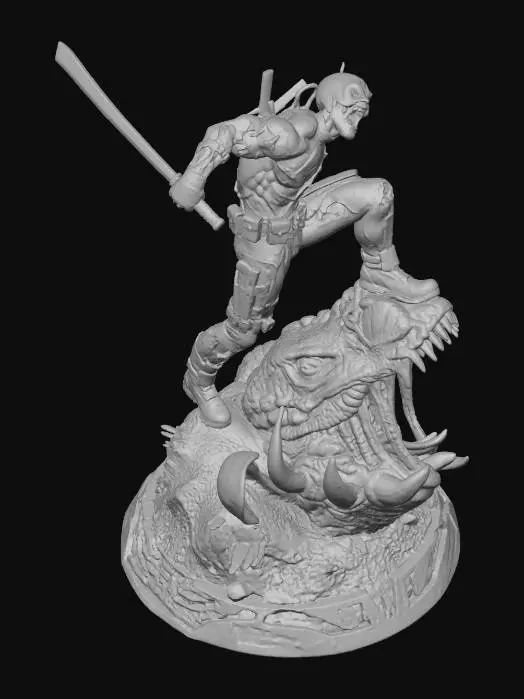 3D model for #Christmas2025#, Zombie Dead pool standing on dragon head.. highly detailed