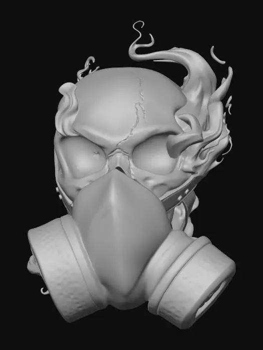 3D model for Gas Mask Skull with Green Flames