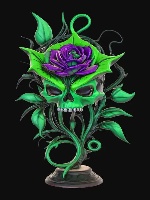 3D model for Verdant Skull with Purple Rose