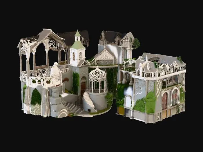 3D model for Rivendell an elven city with many waterfalls situated on a mountain pass