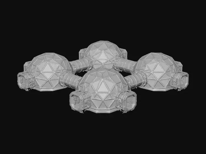 3D model for regolith based transparent silicate domed buildings. with Airlocks on all four sides.