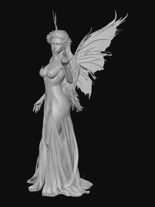 3D model for enchanting fairy dressed in a see through dress captured in the moonlight
