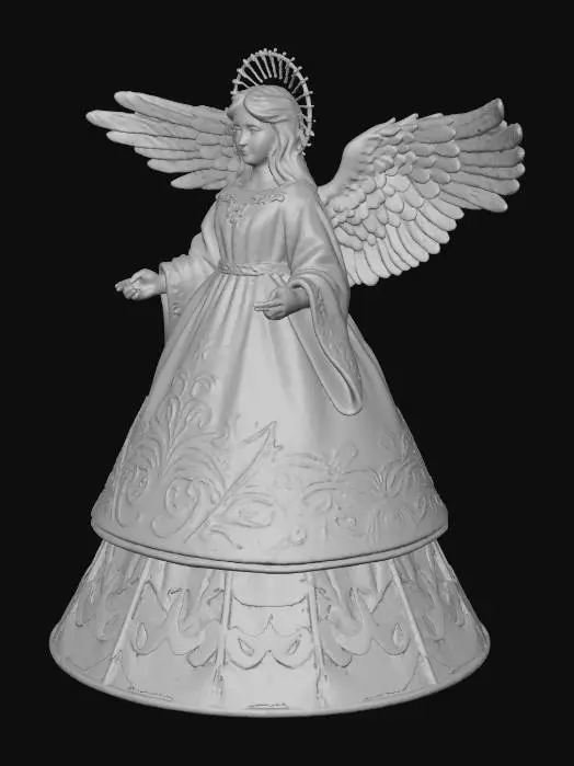 3D model for Christmas Angel for a christmas tree top. Dress should be wide at the bottom to fit over tree branches Bottom of dress is hollow ,