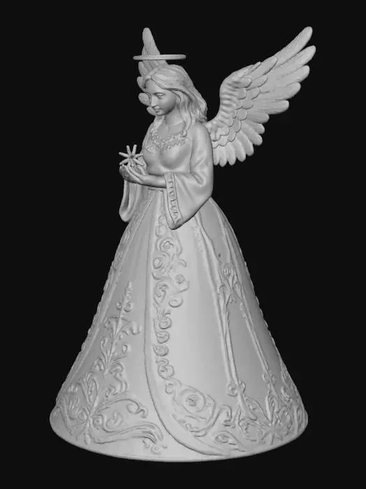 3D model for Christmas Angel for a christmas tree top. Dress should be wide at the bottom to fit over tree branches Bottom of dress is hollow ,