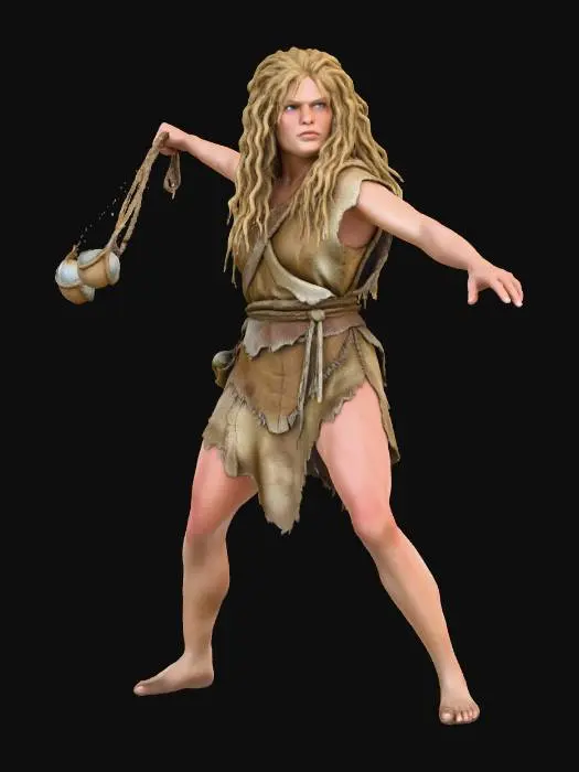 3D model for Ayla from Clan of the Cave bear uses a sling