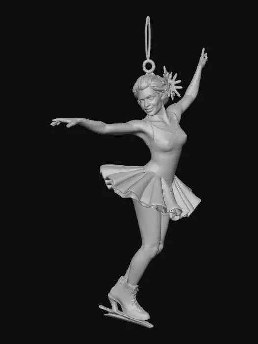 3D model for beautiful figure skater, with a ornament attachment on her head for hanging as an ornament
