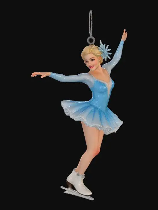 3D model for beautiful figure skater, with a ornament attachment on her head for hanging as an ornament