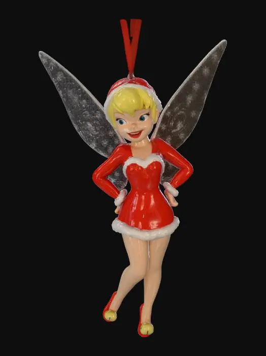 3D model for Tinkerbell as a christmas tree ornament in a red santa outfit