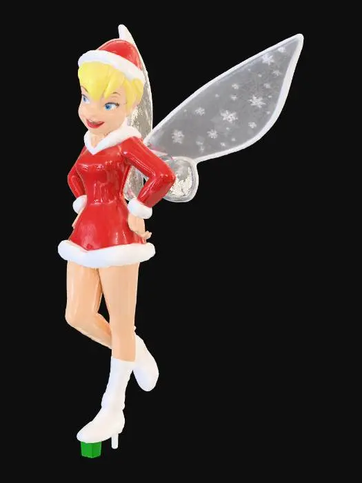 3D model for Tinkerbell as a christmas tree ornament in a red santa outfit