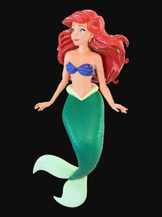 3D model for the little mermaid her lower body is a fish tail in emerald green with a blue bra her copper color hair is loose curls to her  shoulders