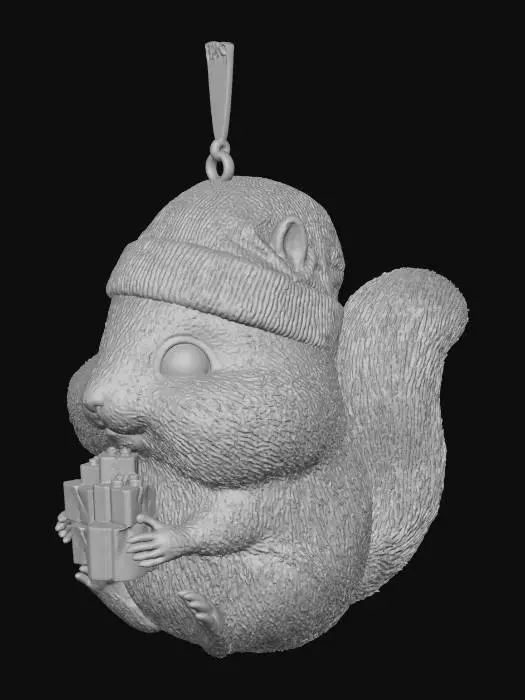 3D model for chipmunk in a Christmas hat carrying presents, as a Christmas tree ornament, an eyelet for hanging on his hat, #Christmas2025#