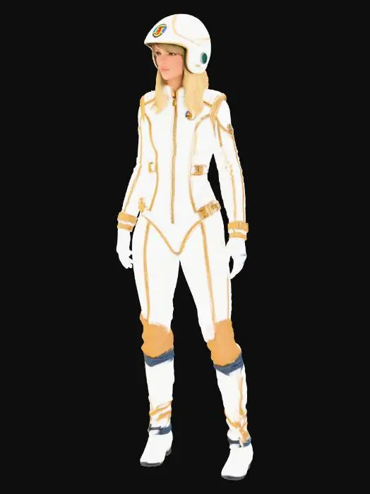 3D model for rhapsody from the tv series captain scarlet. in a white and gold trim flight suit with white helmet