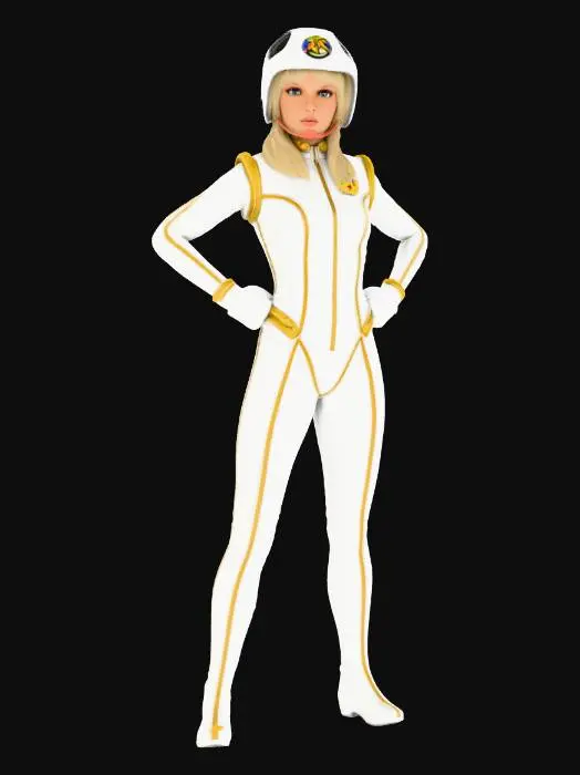 3D model for rhapsody from the tv series captain scarlet. in a white and gold trim flight suit with white helmet