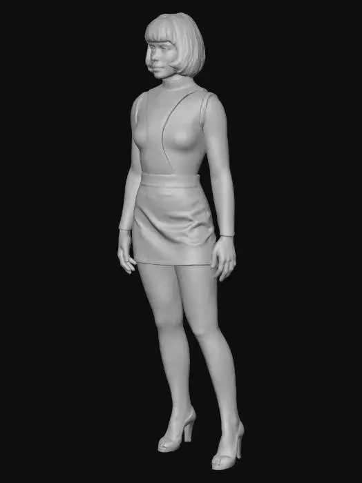 3D model for andrea allen moonbase operative from the tv series UFO. in a silver skirt and bodice with a net under blouse, she has purple hair in a short bob cut