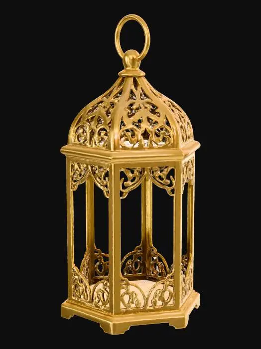 3D model for Lantern made from brass, with no glass just the frame and top, with a brass ring on the top to hang it by.